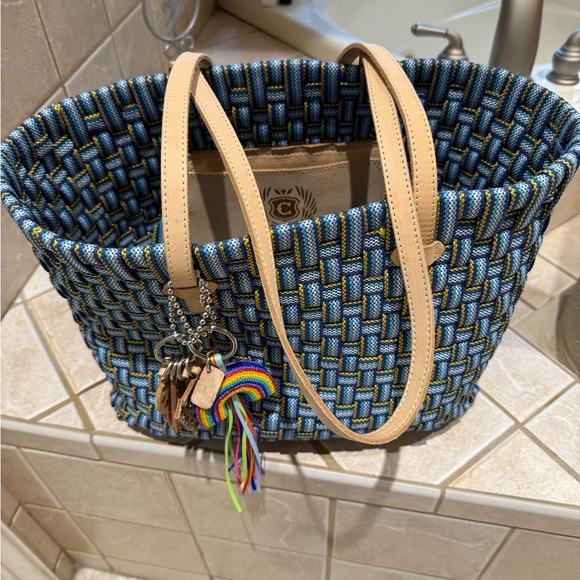 Consuela Blue and Tan Woven Tote - Picture 1 of 2